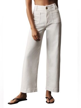 Maeve Anthropologie Colette Off White High-Waist Wide-Leg Pants Size 28